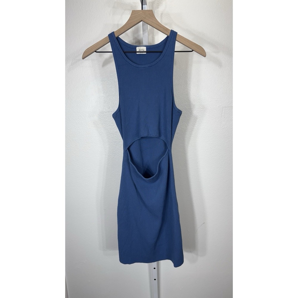 Aritzia Wilfred Free Cut-Out‎ Knit Tank Mini Dress Blue Fitted Large Bodycon - Picture 3 of 8